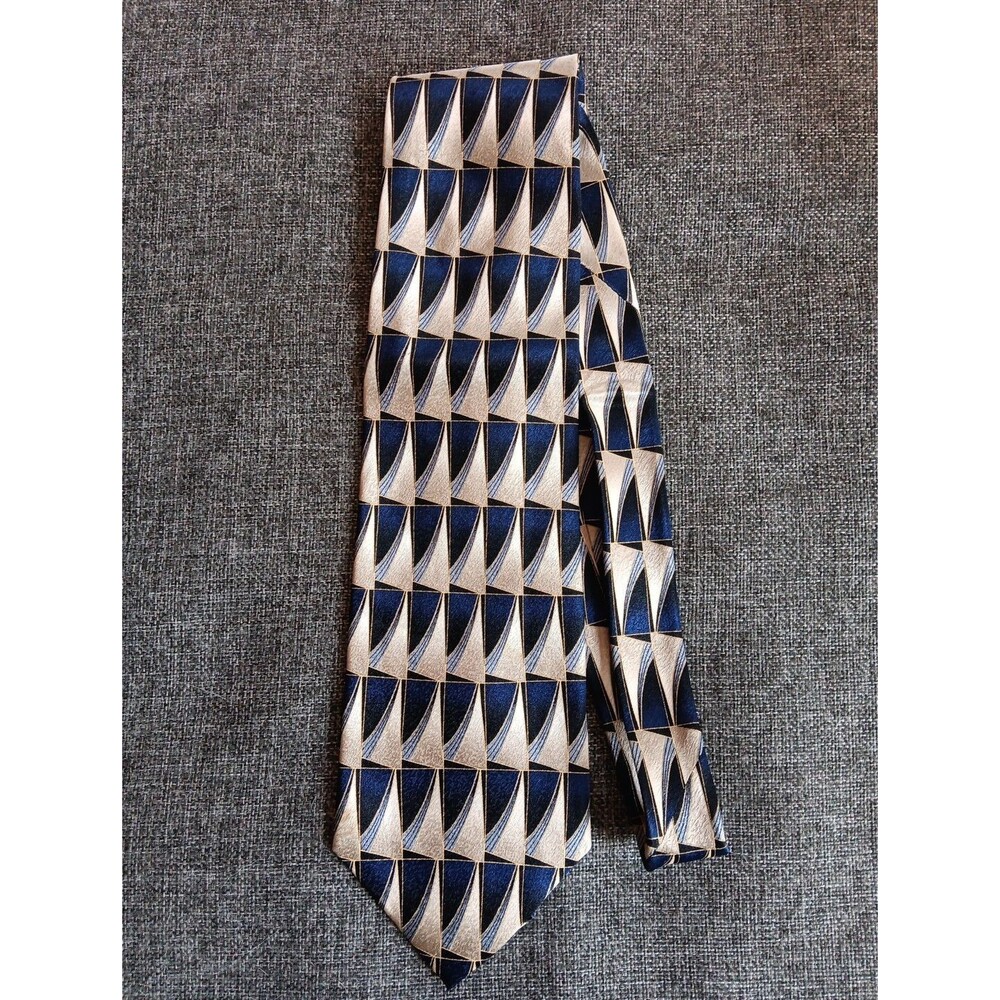 Tie 70s 80s 90s Y2K Mens Franco Di Napoli Silk Beige Blue 4 Wide 58 Long